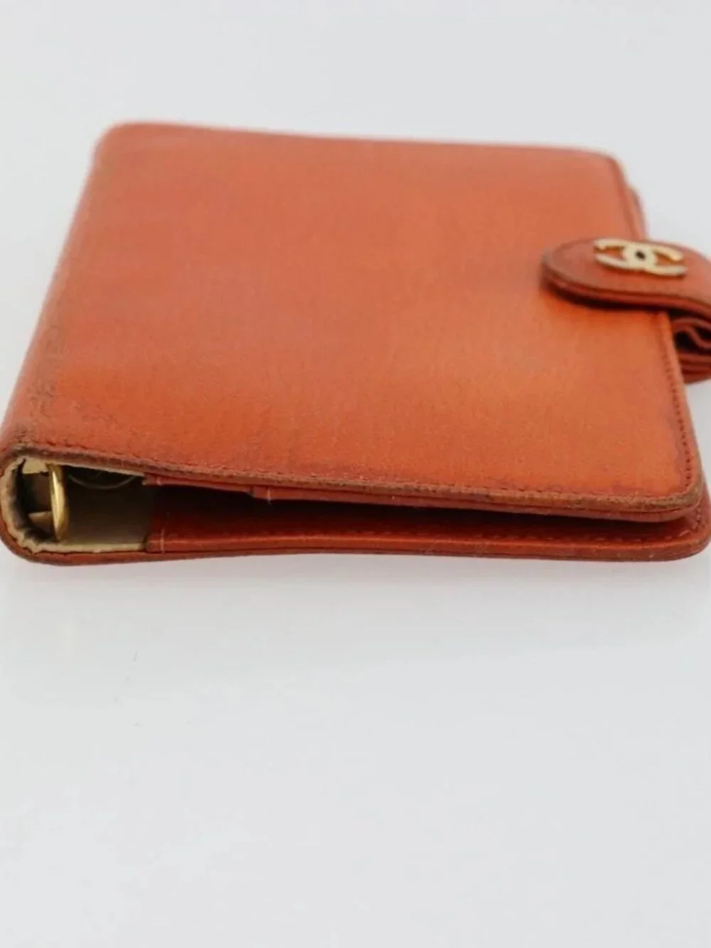 CHANEL Day Planner Cover Leather Orange CC Auth 133201